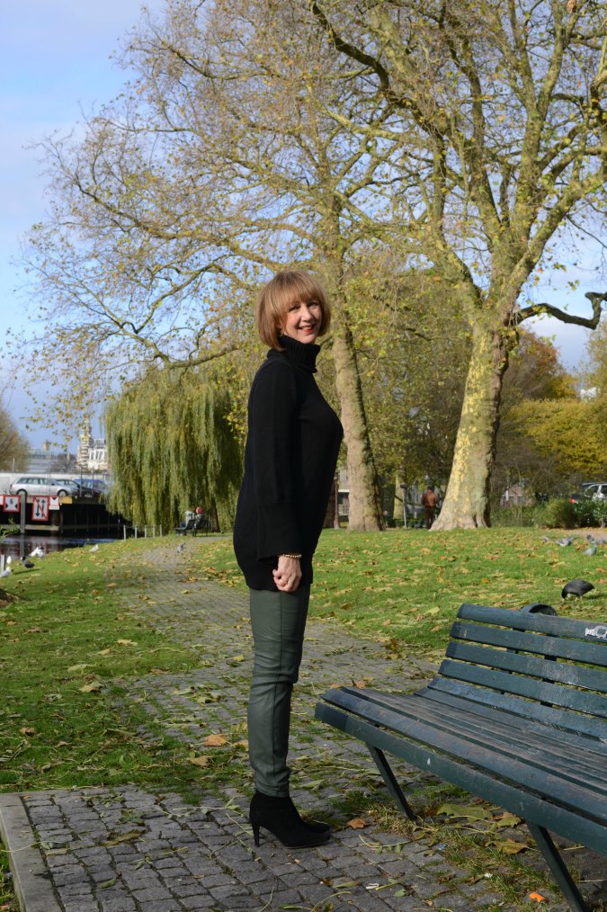 Green coated skinnies and black sweater 4