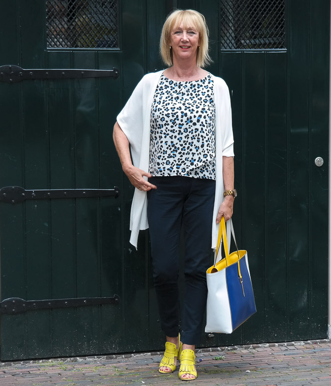 Cardigan by Max Mara with yellow shoes