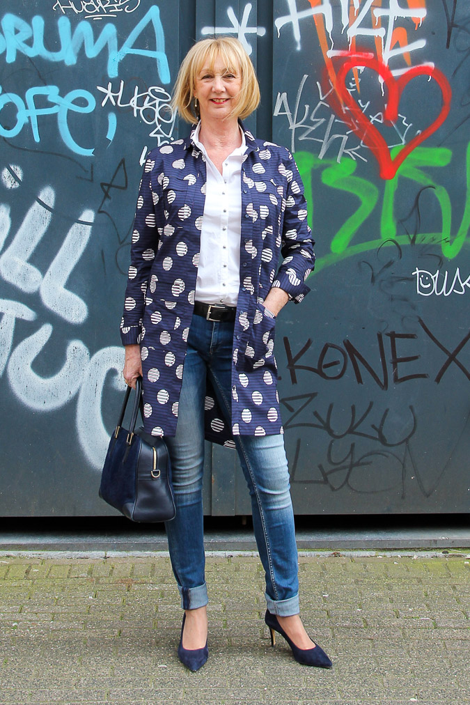 Blue Kenzo jacket dress worn in Amsterdam