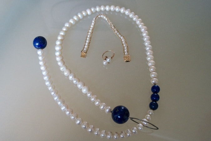 jewellery pearls and lapis lazuli