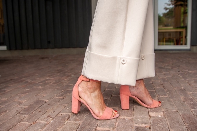 Pink suede high heeled sandals