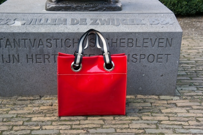 red patent tote