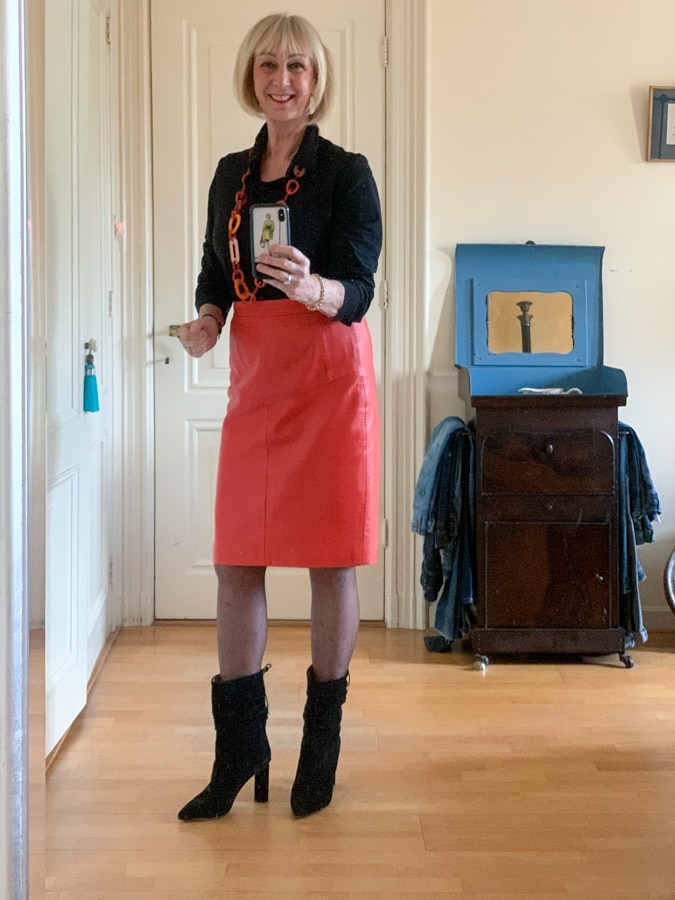 Orange leather skirt with IRO boots