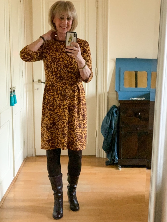 Burgundy and ochre dress