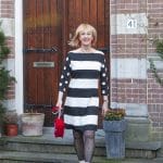 Black and white dress with stripes and polka dots