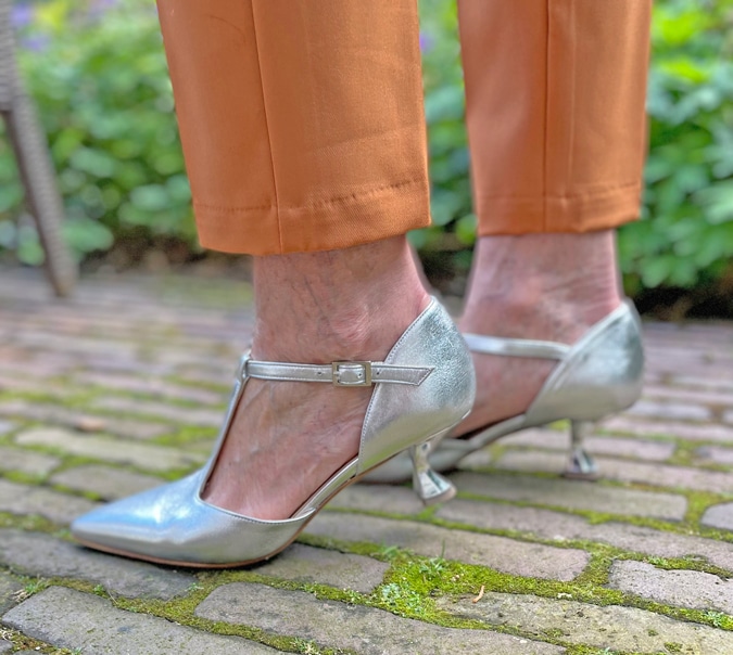 Silver shoes with shiny heels