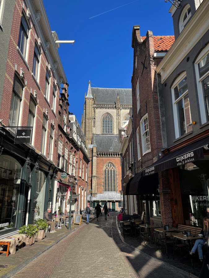 Warmoesstraat with Sain Bavo church Haarlem
