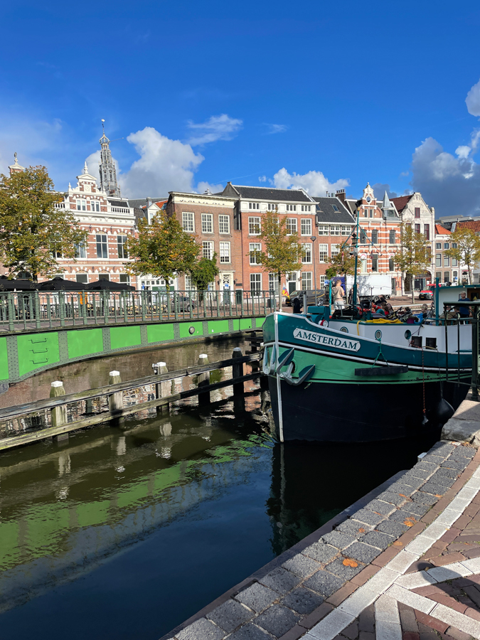 Bridge and boat Spaarne Haarlem