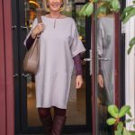 Arty lilac dress with burgundy boots