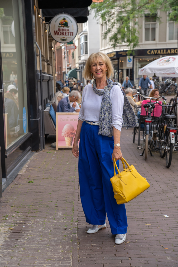 Wide cobalt blue trousers and the BVA girls