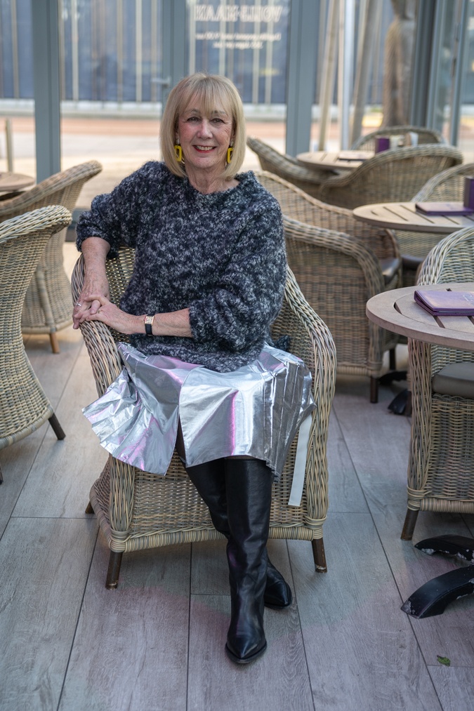 Silver pleated skirt with big jumper