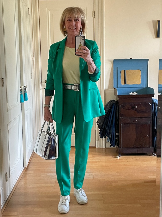 Green suit outfit
