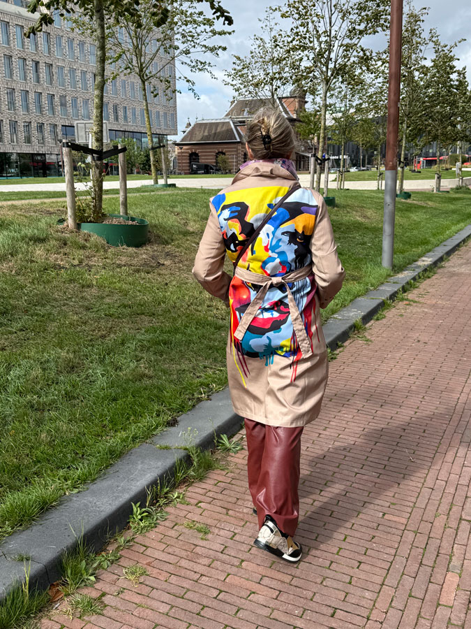 Marjolein and the back of her raincoat