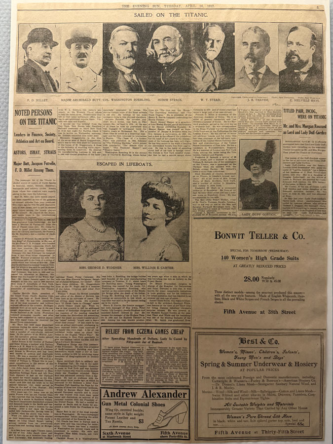 Newspaper about the Titanic sinking