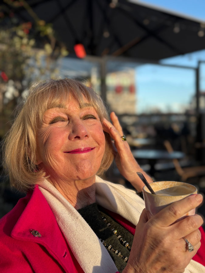 Cappuccino on a terrace in January