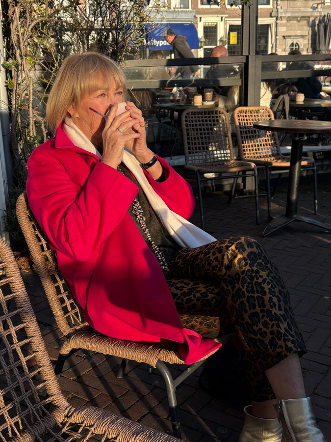 Cappuccino on a terrace in January