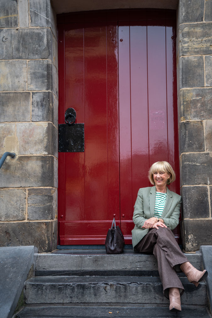 green and cream houndstooth blazer