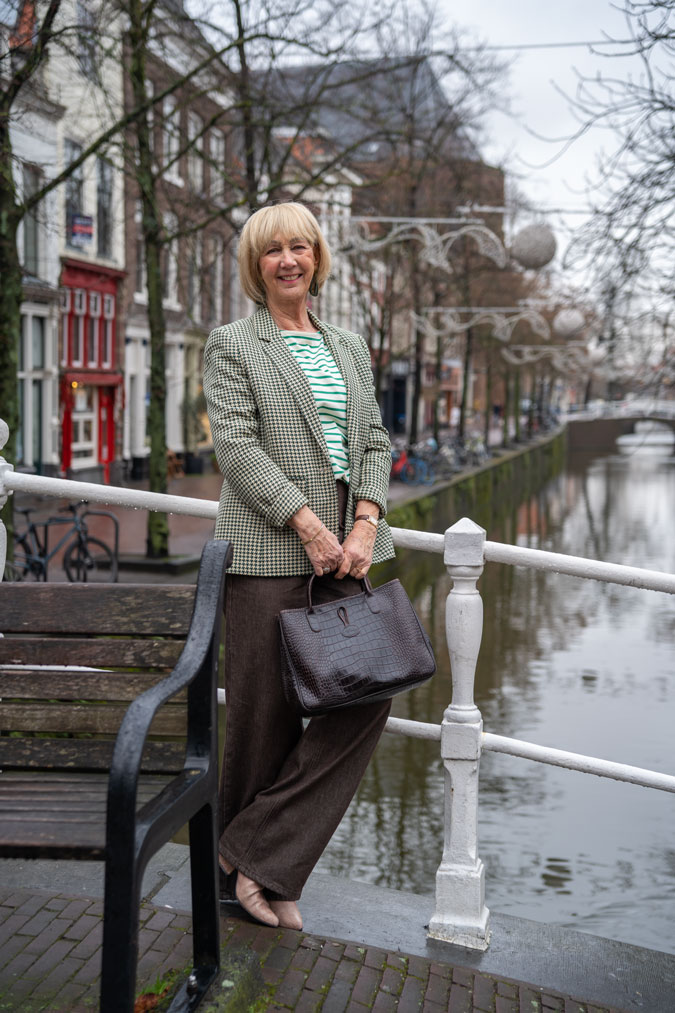green and cream houndstooth blazer