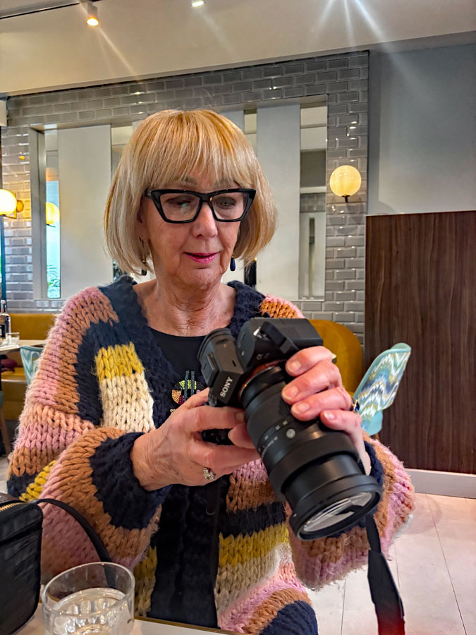 Checking the photos on the camera