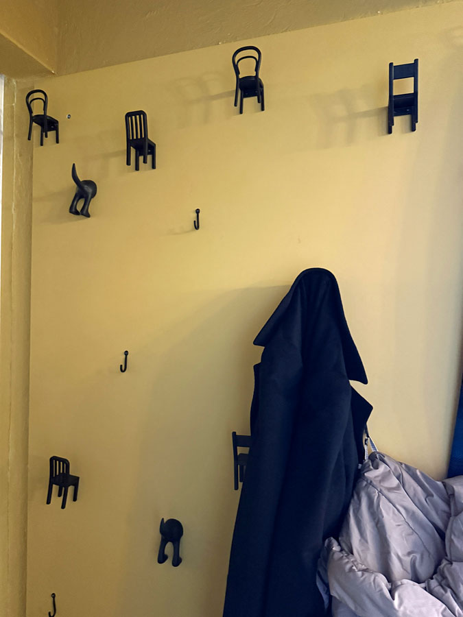 coat hangers in a restaurant