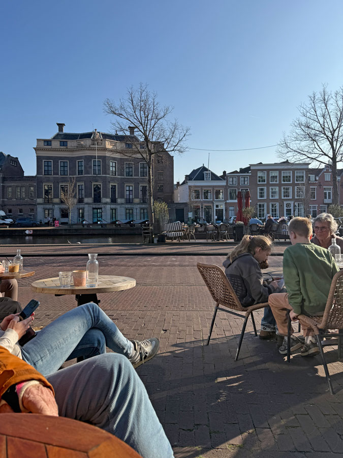 On a terrace at a canal