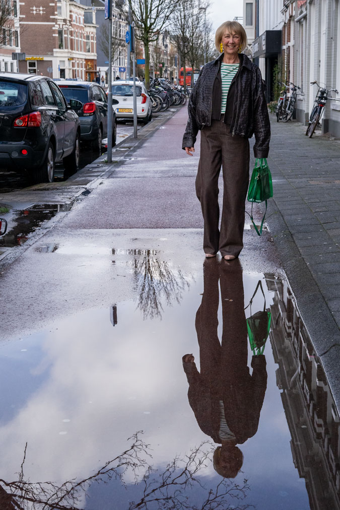 Brown jacket and brown jeans