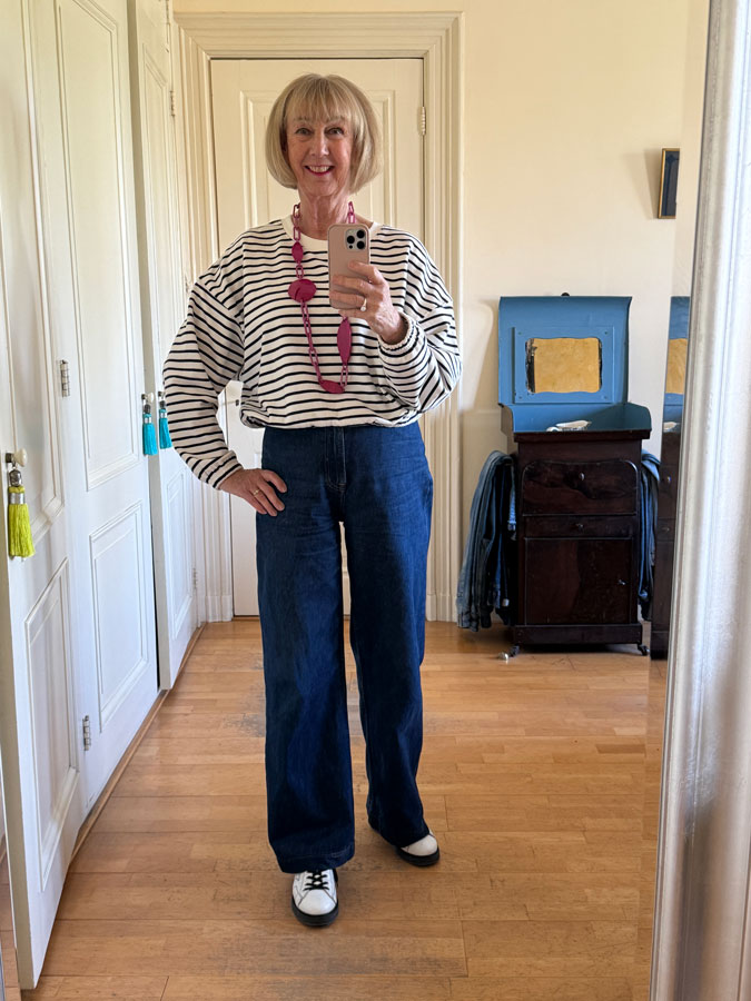 Blue and white striped sweater