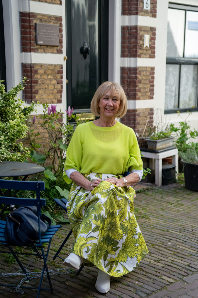 Wide green and white floral skirt