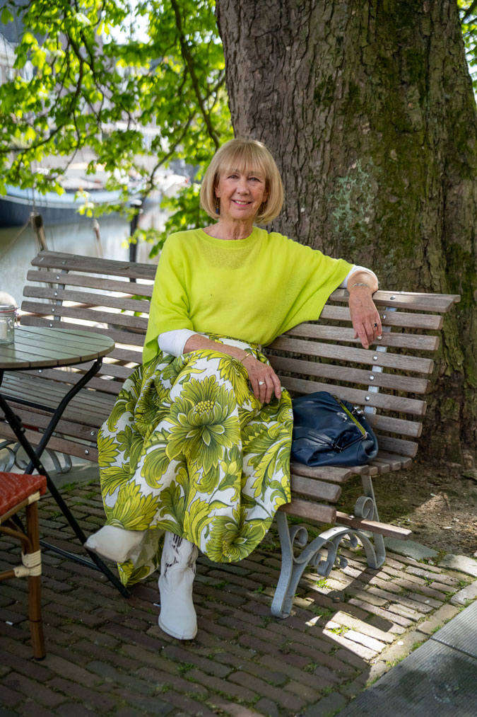 Wide green and white floral skirt