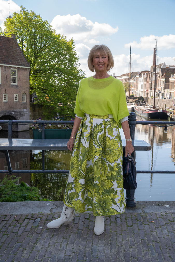 Wide green and white floral skirt