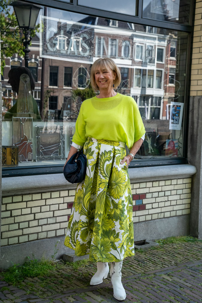Wide green and white floral skirt