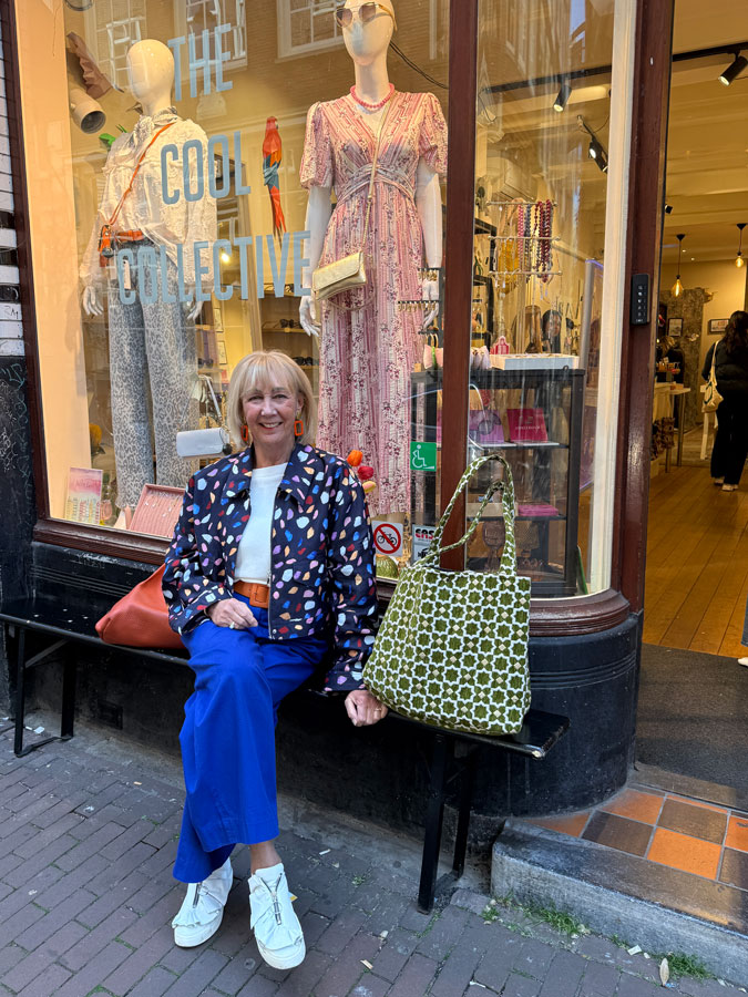 Blue, white and orange outfit