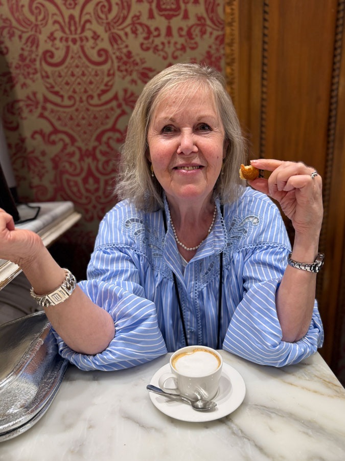Marjolein eating a madeleine