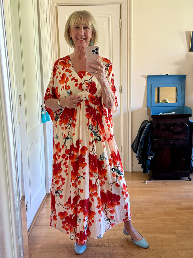 Long orange and cream summer dress