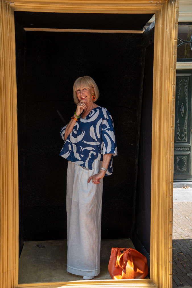 Blue and white linen outfit