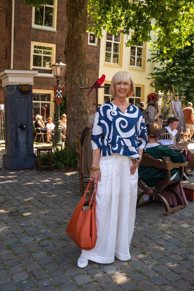 Blue and white linen outfit