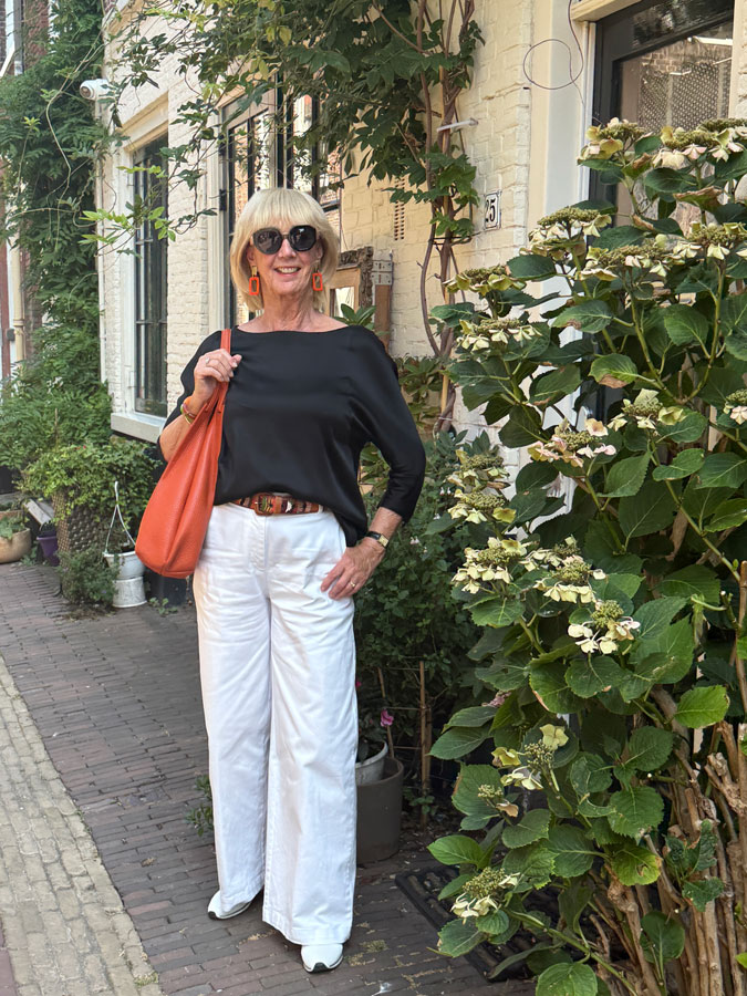 Black and white outfit with orange