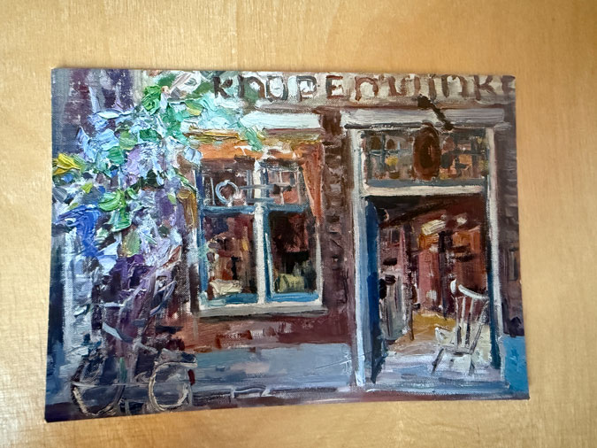 Painting of the button shop in Amsterdam