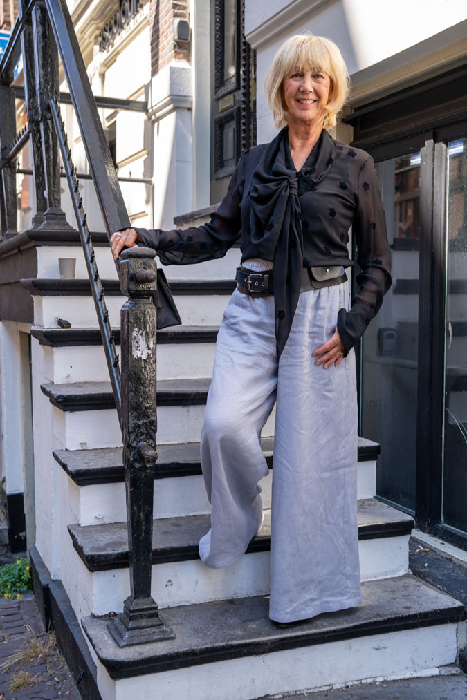 Wide stone wash blue trousers