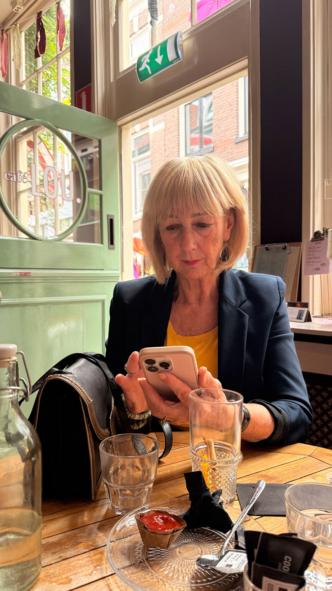 Checking the photos I took with my phone